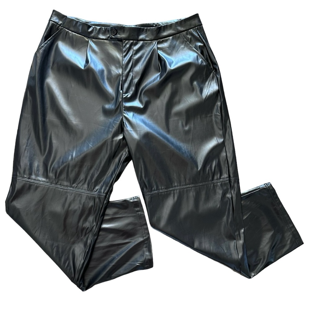 H Halston Ankle Length Straight Leg Black Faux Leather Pants Size XL NWT